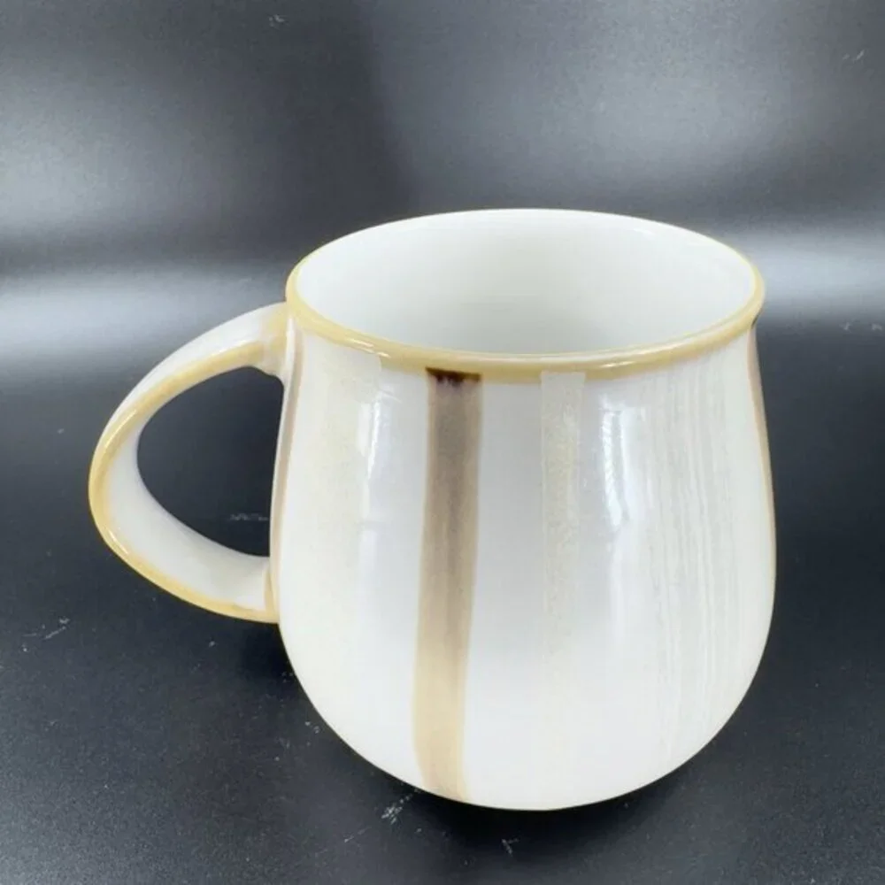 Denby Truffle Layers Stoneware Mug Cup Brown Stripes Porcelain England Set Of 2‎